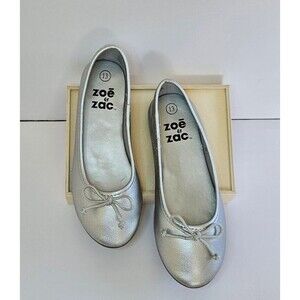 Zoe & Zac Girls Silver String Tie Ballet Flat Shoes Size 13